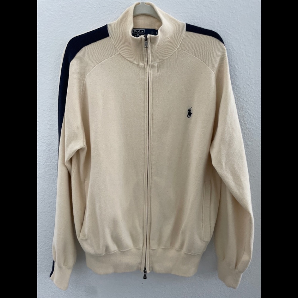 Vintage Blue Label 80s Zip Up Sweater Jacket Polo By Ralph Lauren size L